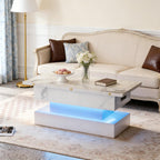 White LED Coffee Table With Marble Finish & LED Lighting