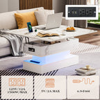 White LED Coffee Table With Marble Finish & LED Lighting