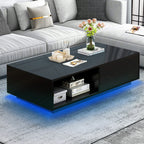 Contemporary Black LED Coffee Table With Floating Top & Storage Shelf