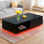 Contemporary Black LED Coffee Table With Floating Top & Storage Shelf