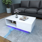 Contemporary White LED Coffee Table With Floating Top & Storage Shelf