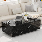 Marble Style Lift Top Black LED Coffee Table With LED Lighting Base