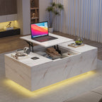 Marble Style Lift Top White LED Coffee Table With LED Lighting Base