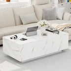 Marble Style Lift Top White LED Coffee Table With LED Lighting Base
