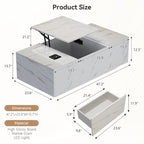 Marble Style Lift Top White LED Coffee Table With LED Lighting Base