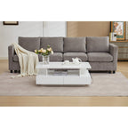 Modern White LED Coffee Table With Storage Drawers & Display Shelf