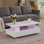 Modern White LED Coffee Table With Storage Drawers & Display Shelf