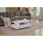 Modern White LED Coffee Table With Storage Drawers & Display Shelf