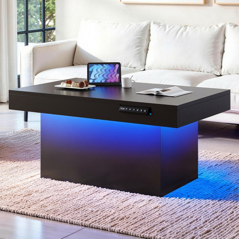 Modern Smart Lift Top Coffee Table With LED Lighting Base