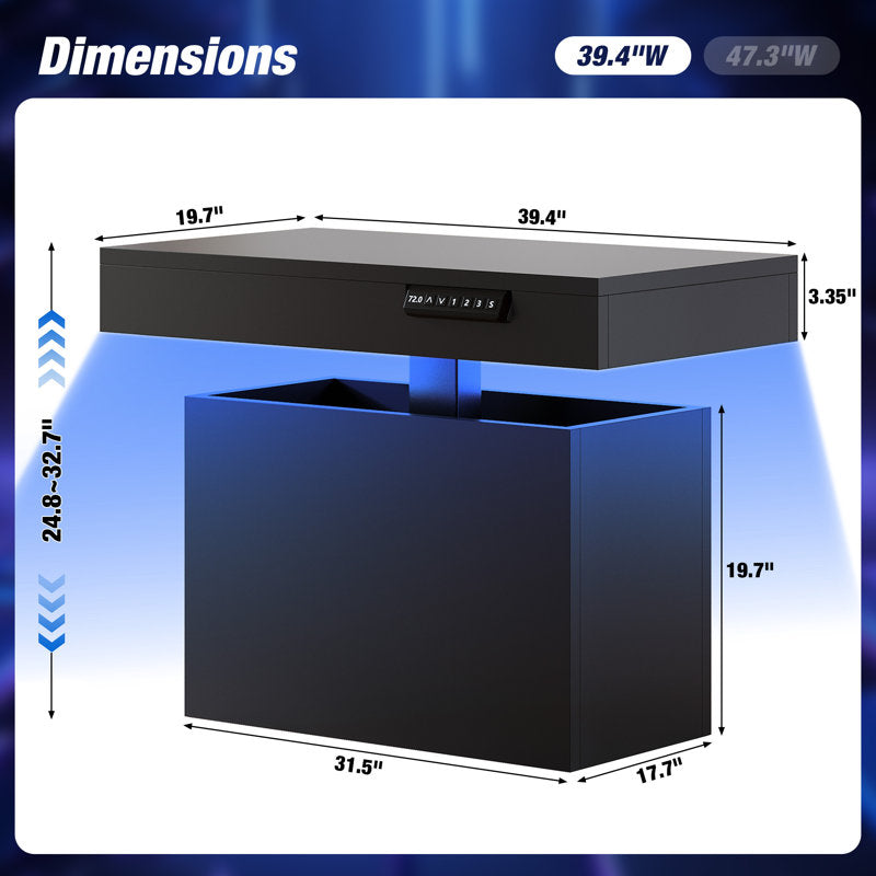 Modern Smart Lift Top Coffee Table With LED Lighting Base
