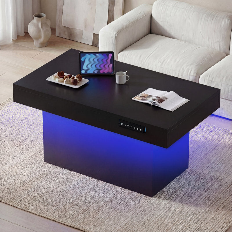Modern Smart Lift Top Coffee Table With LED Lighting Base