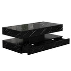 Contemporary Black LED Coffee Table With Marble Texture & Display Shelf