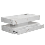 Contemporary White LED Coffee Table With Marble Texture & Display Shelf