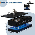 Modern Lift Top Black LED Coffee Table With Hidden Storage & Charging Station