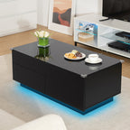 Minimalist Lift Top Black LED Coffee Table With Storage Compartments