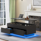 Minimalist Lift Top Black LED Coffee Table With Storage Compartments