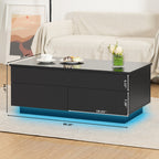 Minimalist Lift Top Black LED Coffee Table With Storage Compartments