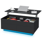 Minimalist Lift Top Black LED Coffee Table With Storage Compartments