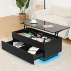 Minimalist Lift Top Black LED Coffee Table With Storage Compartments