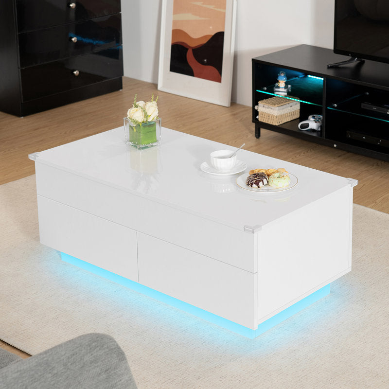 Minimalist Lift Top White LED Coffee Table With Storage Compartments