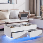 Minimalist Lift Top White LED Coffee Table With Storage Compartments