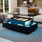 Modern Lift Top Black LED Coffee Table With Hidden Storage