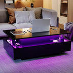 Modern Lift Top Black LED Coffee Table With Hidden Storage
