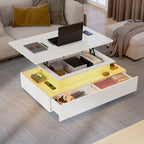 Modern Lift Top White LED Coffee Table With Hidden Storage