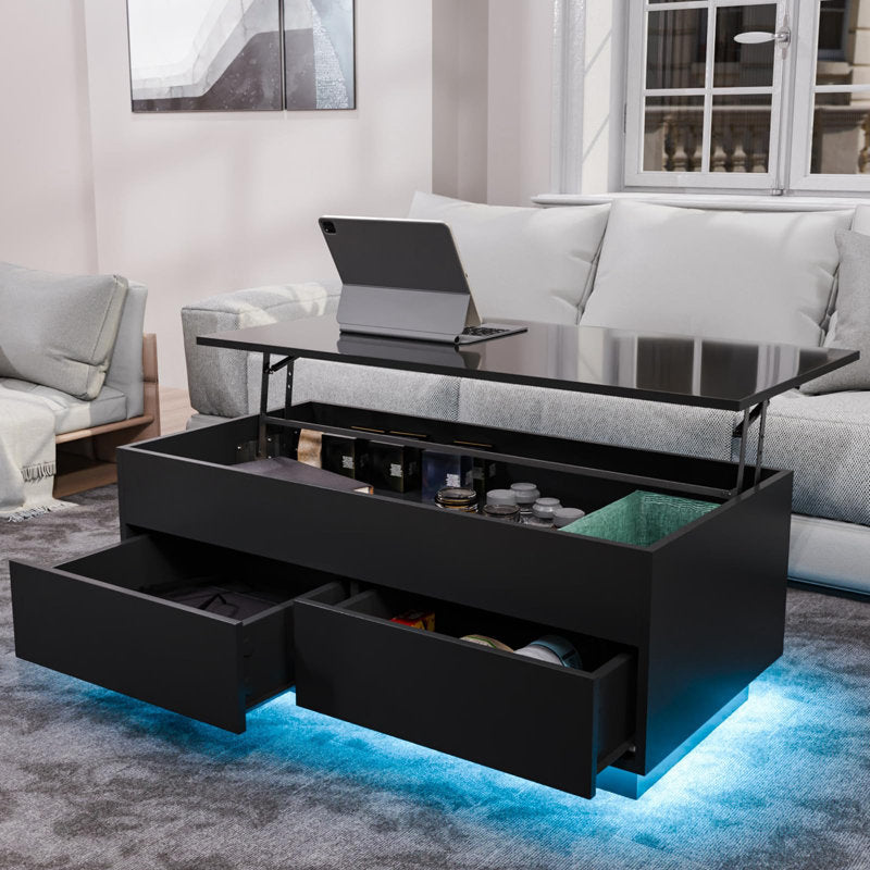 Modern Lift Top Storage Coffee Table With LED Light Base