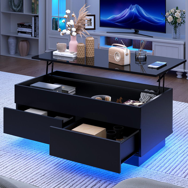 Modern Lift Top Storage Coffee Table With LED Light Base