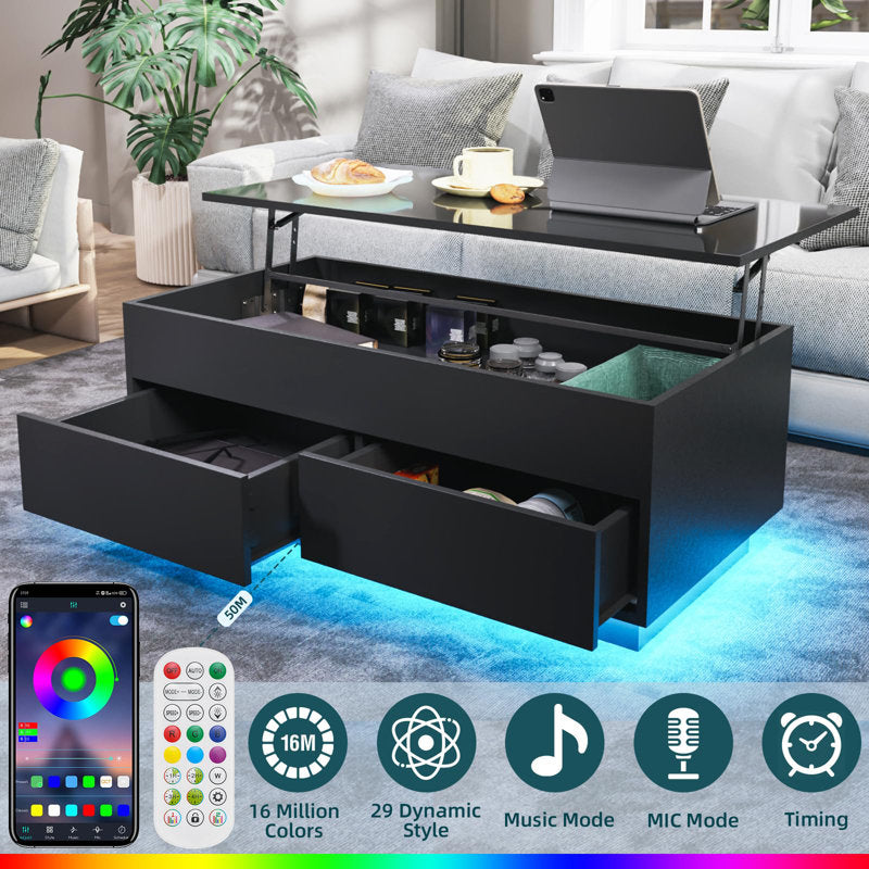 Modern Lift Top Storage Coffee Table With LED Light Base