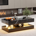 Minimalist LED Coffee Table With Marble Style Top & Display Shelf