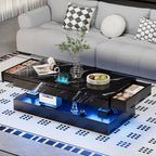 Minimalist LED Coffee Table With Marble Style Top & Display Shelf