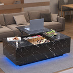 Modern Storage Black LED Coffee Table With Lift Top Work Surface