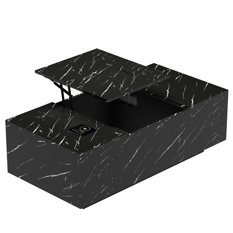 Modern Storage Black LED Coffee Table With Lift Top Work Surface
