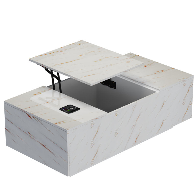 Modern Storage White  LED Coffee Table With Lift Top Work Surface