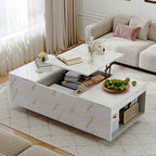 Modern Storage White  LED Coffee Table With Lift Top Work Surface