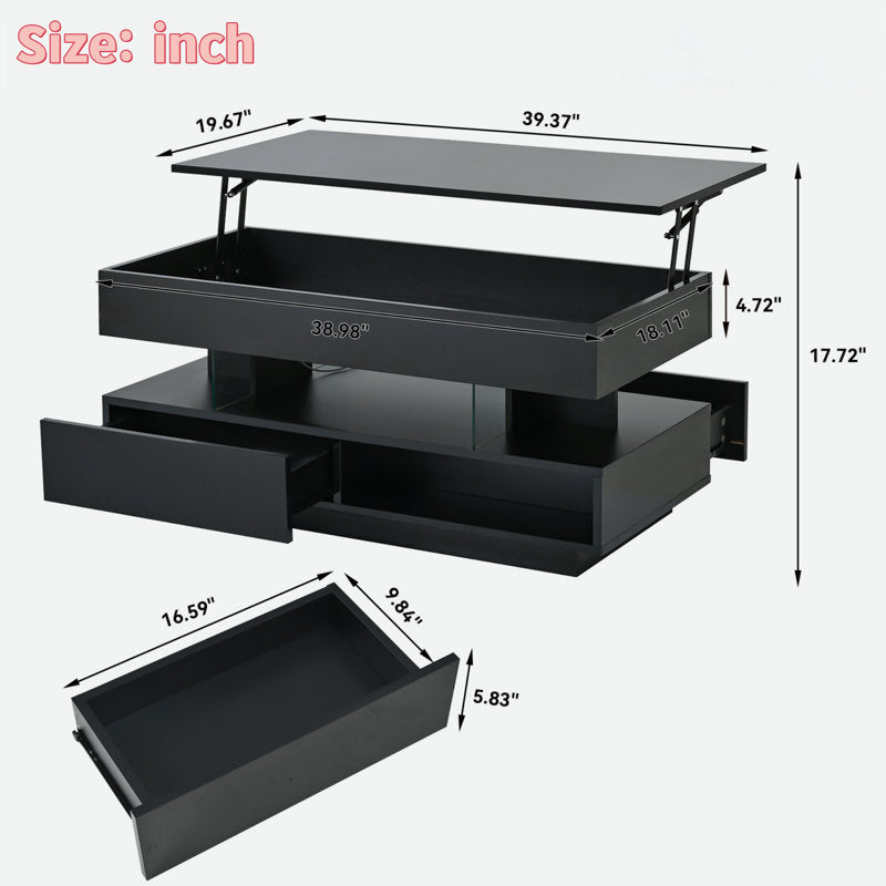 Modern Storage Black LED Coffee Table With High Gloss Finish
