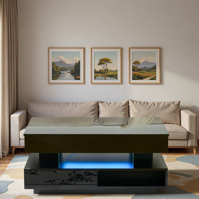 Modern Storage Black LED Coffee Table With High Gloss Finish