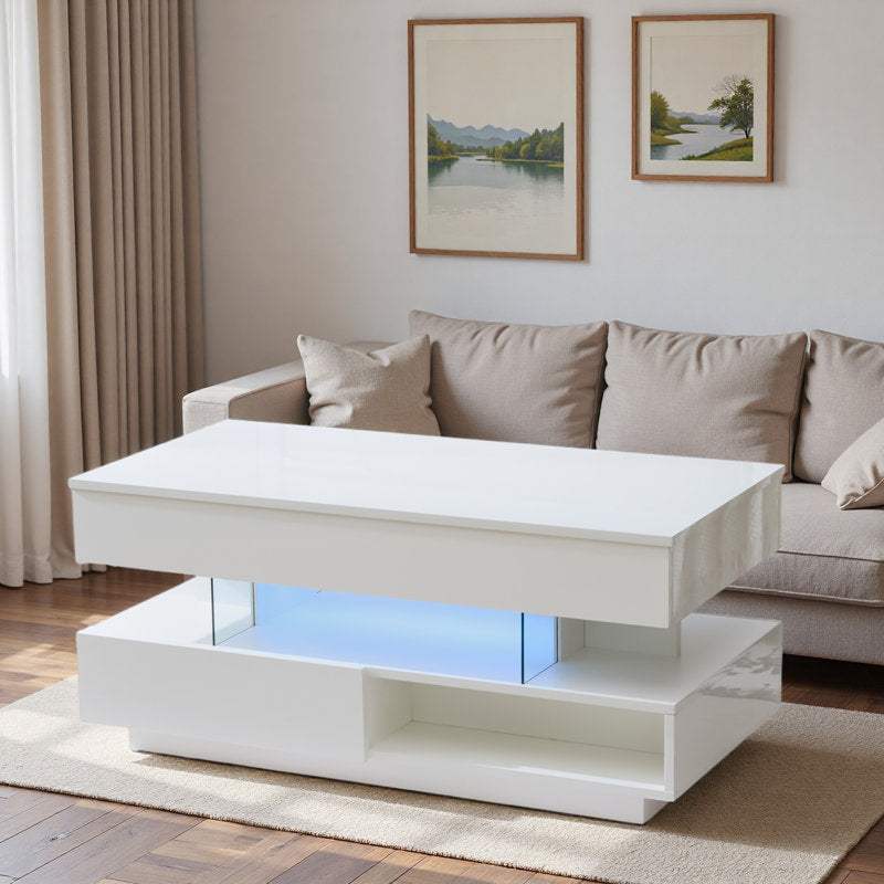 Modern Storage White LED Coffee Table With High Gloss Finish