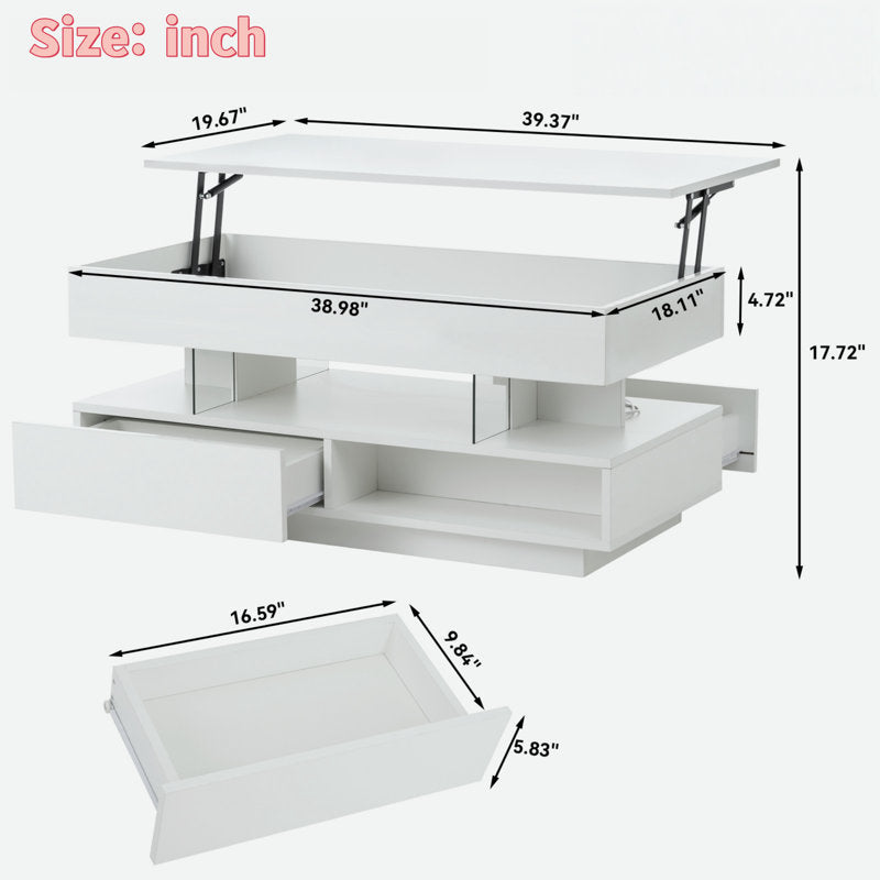 Modern Storage White LED Coffee Table With High Gloss Finish