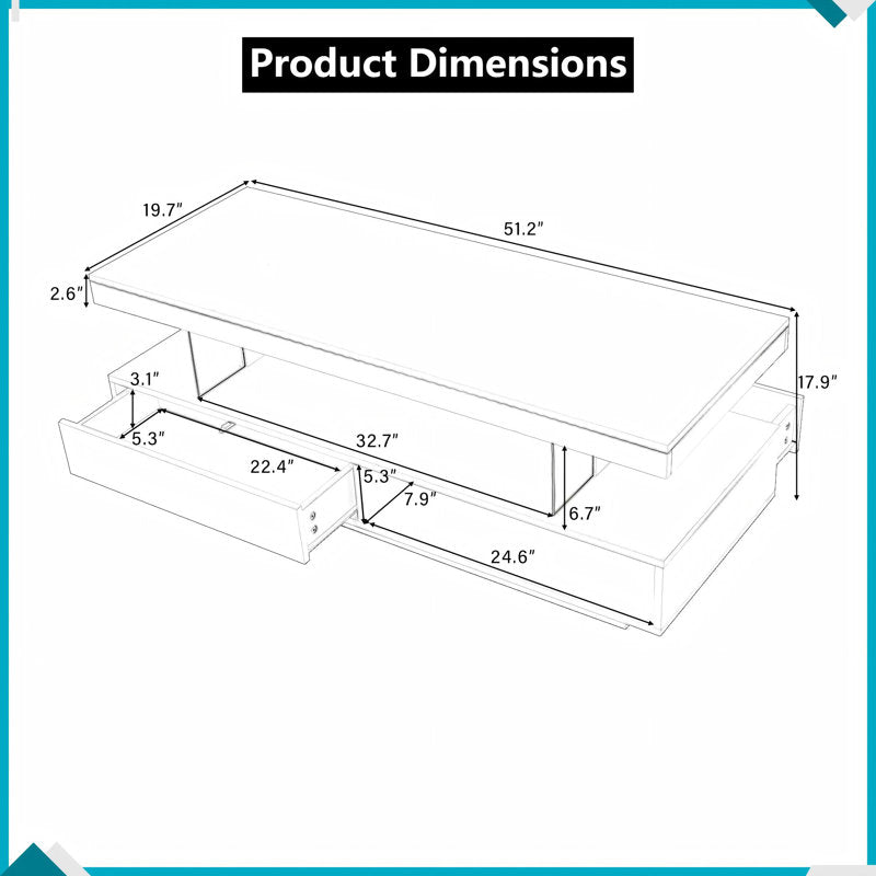 Modern Black LED Coffee Table With Drawer Storage & Open Display Shelf