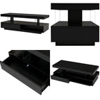 Modern Black LED Coffee Table With Drawer Storage & Open Display Shelf