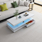 Modern White LED Coffee Table With Drawer Storage & Open Display Shelf