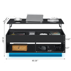 Modern Storage Lift Top Black LED Coffee Table With Open Shelf