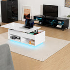 Modern Storage Lift Top White LED Coffee Table With Open Shelf