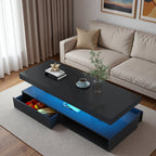 Modern Storage Rectangular Black LED Coffee Table With Open Shelf