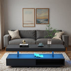 Modern Storage Rectangular Black LED Coffee Table With Open Shelf
