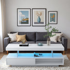 Modern Storage Rectangular White LED Coffee Table With Open Shelf