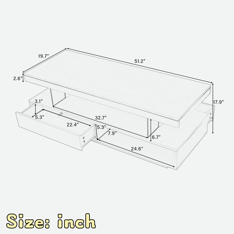 Modern Storage Rectangular White LED Coffee Table With Open Shelf